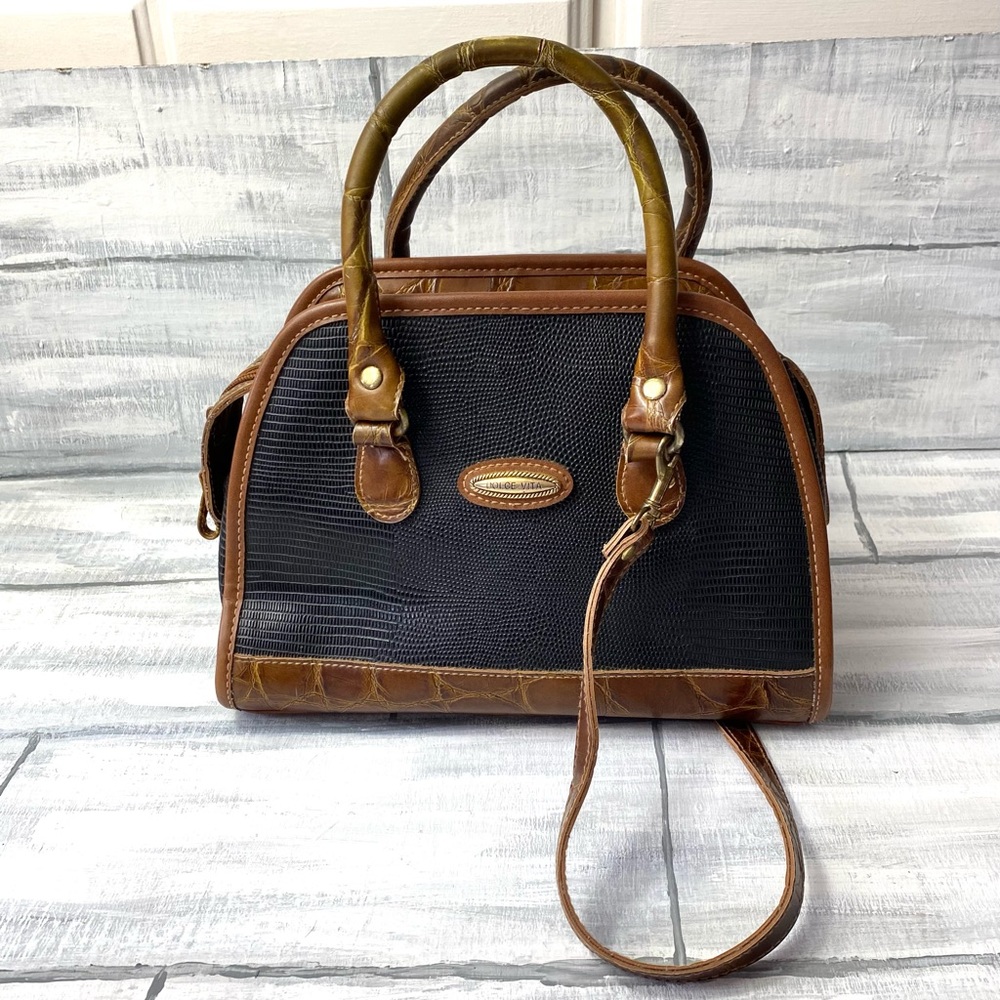 Dolce Vita Jackson Vintage Leather Handbag Crossbody Brown Black Shoulder Bag